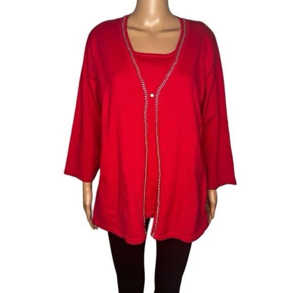 Sag Harbor Cardigan Cotton Blend 2in1 Soft Knit Comfort Pullover Red Size XL NWT - Picture 9 of 9